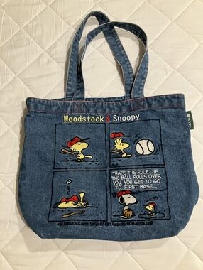 Woodstock & Snoopy Denim Baseball Comic Tote